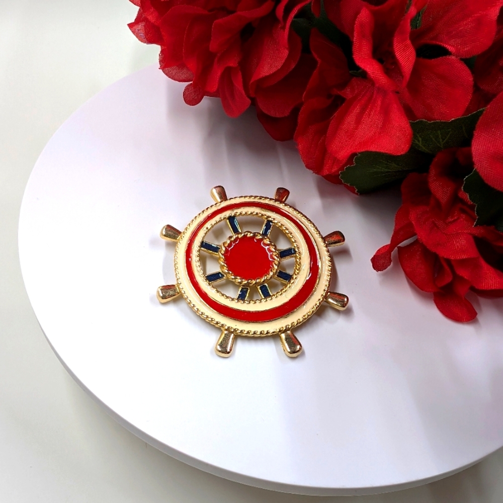 Vintage Enamel Helm Oversized Brooch